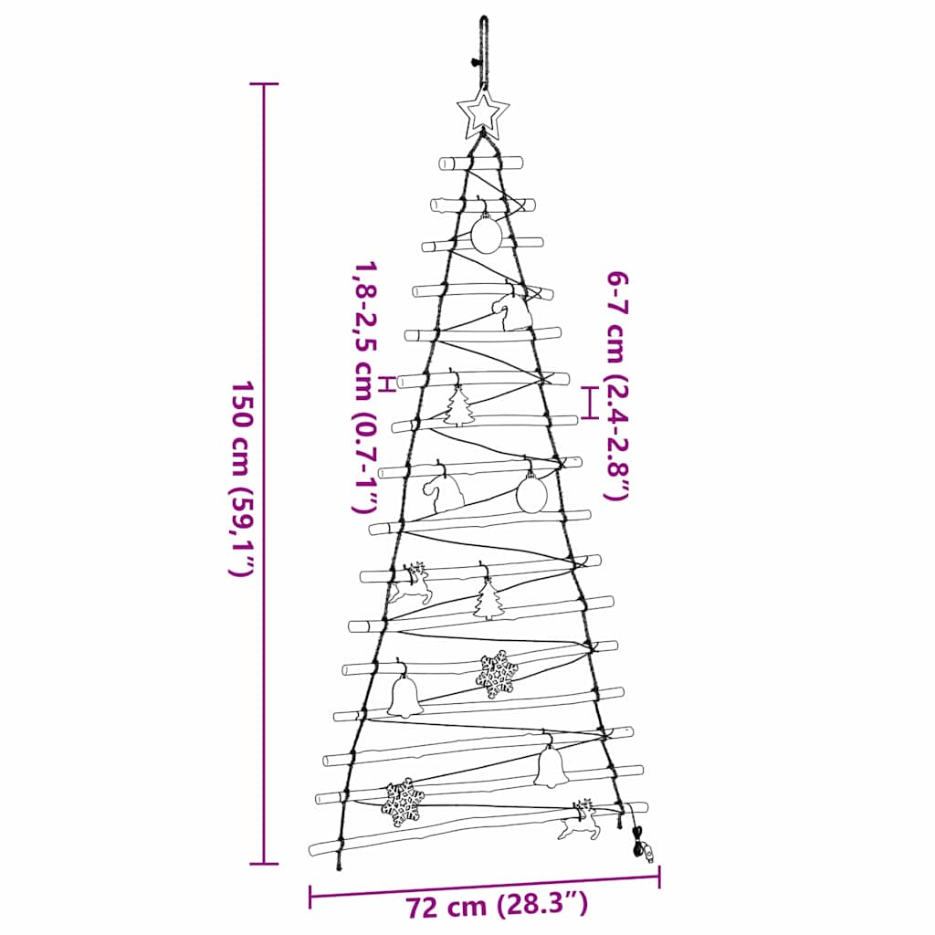 Weihnachtsbaum mit 80 LEDs Natur 150 cm Massives Eschenholz