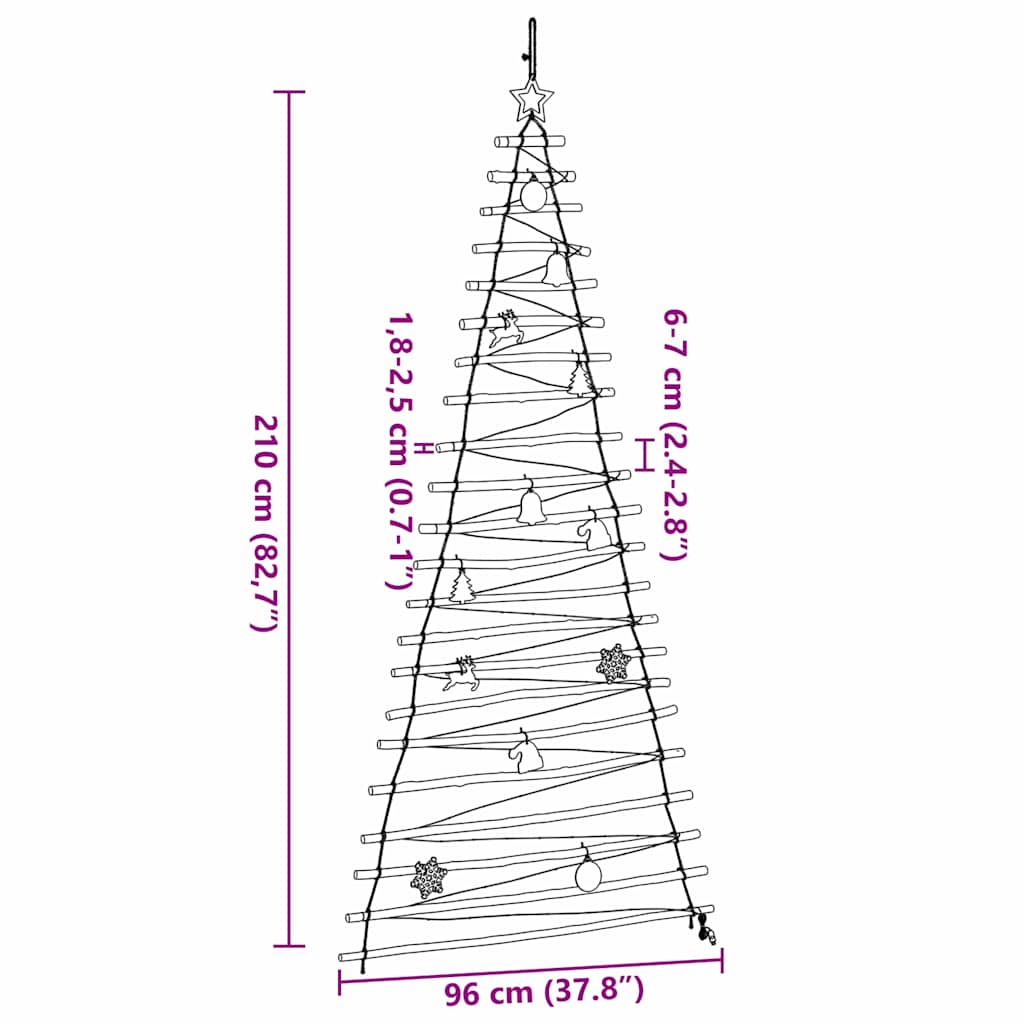 Weihnachtsbaum mit 130 LEDs Natur 210 cm Massives Eschenholz