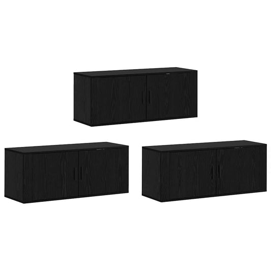 Wand-TV-Schrank Set Wandmontiert 3 pcs Schwarz Eichen-Optik