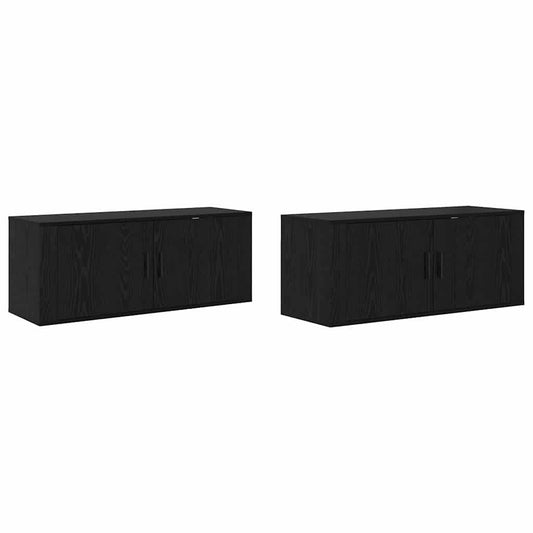 Wand-TV-Schrank Set Wandmontiert 2 pcs Schwarz Eichen-Optik
