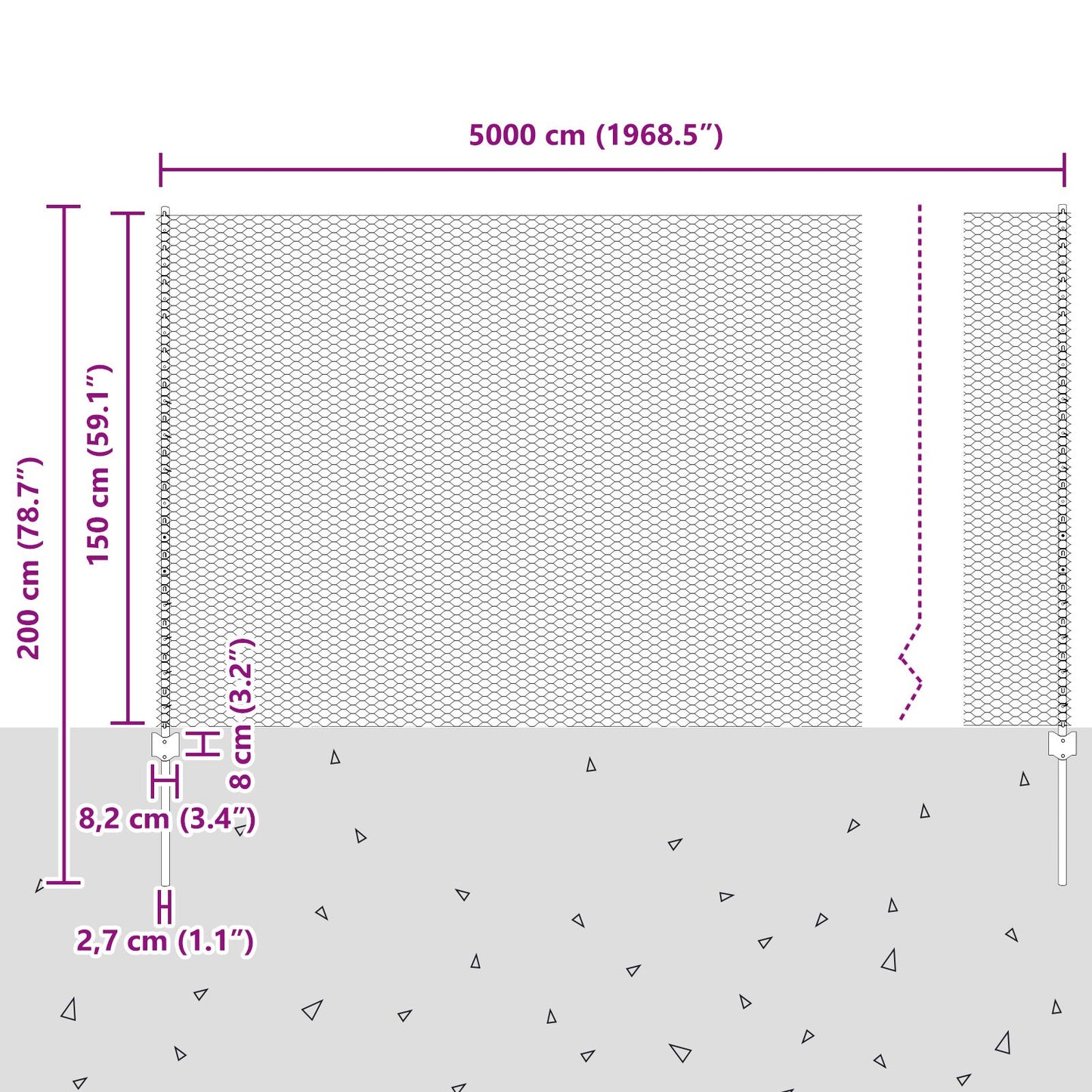 Zaunpfosten 22 Stück U-Profil Grau 150 cm Stahl, vidaXL Sechseckzaun Grau 1,5x50 m Stahl