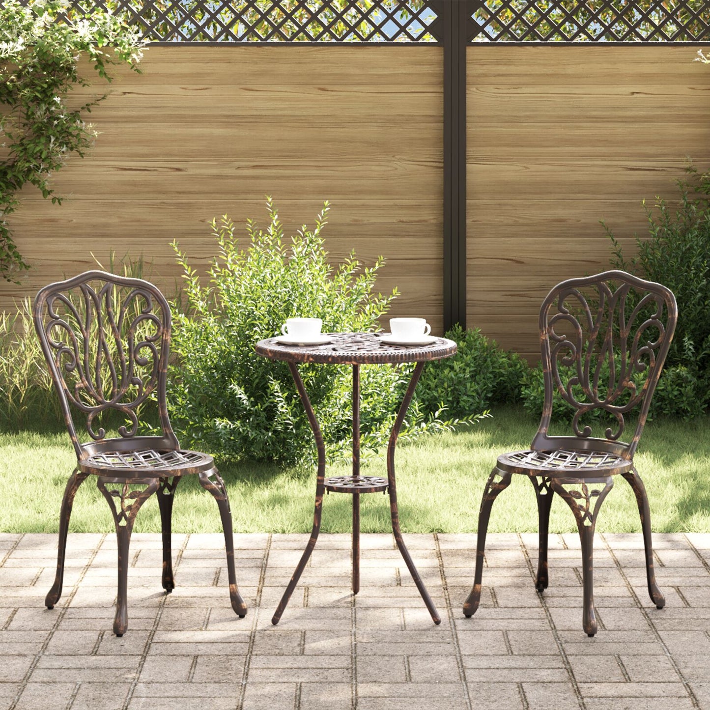 3-teiliges Garten Bistro Set aus bronziertem Gusseisen