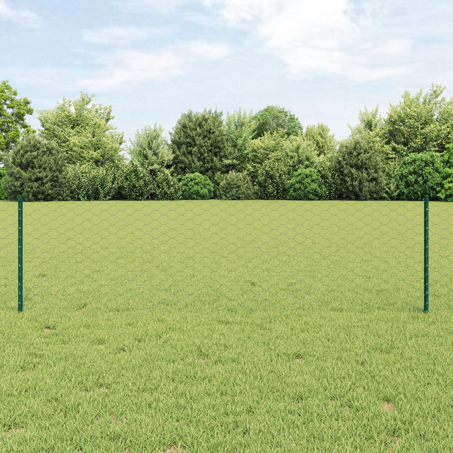 Zaunpfosten 11 Stück U-Profil Grün 60 cm Stahl, vidaXL Sechseckzaun Grün 0,6 x 50 m Stahl