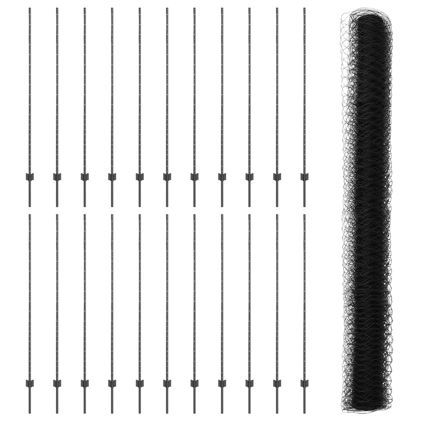 Zaunpfosten 22 Stück U-Kanal Grau 160 cm Stahl, vidaXL Sechseckzaun Grau 1,6x50 m Stahl