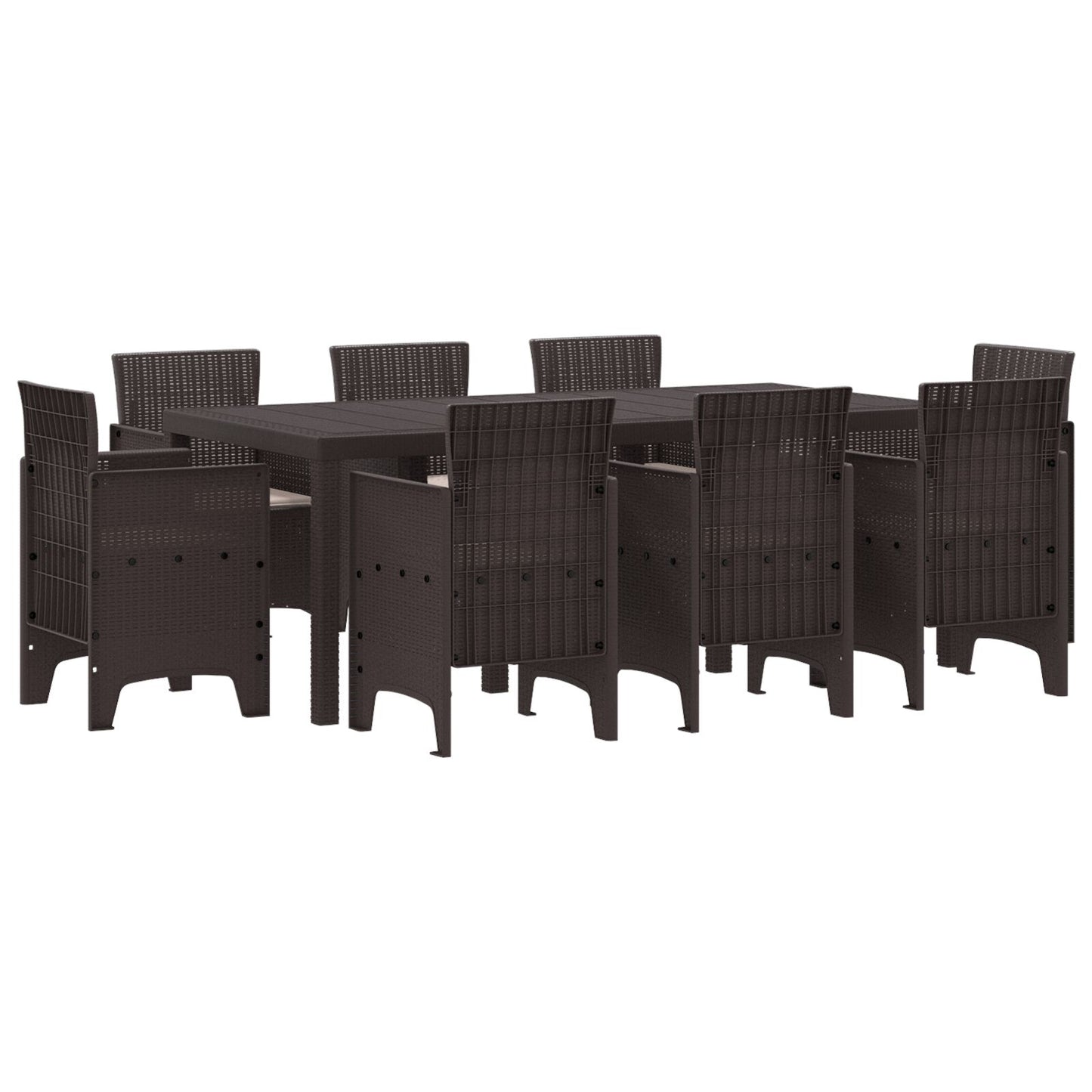 9-teiliges Garten Essgruppe mit Auflagen Braun Poly Rattan