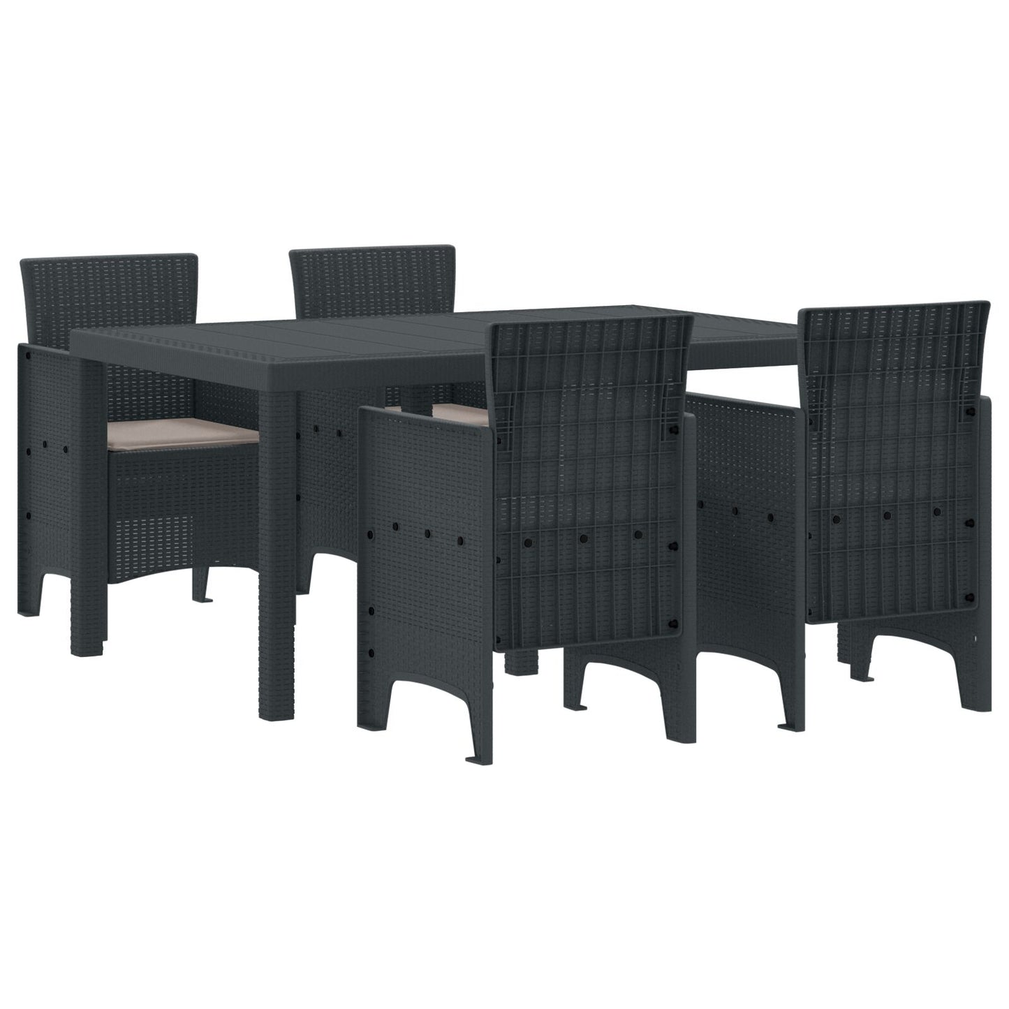 5-teiliges Garten Essgruppe mit Kissen Anthrazit Poly Rattan