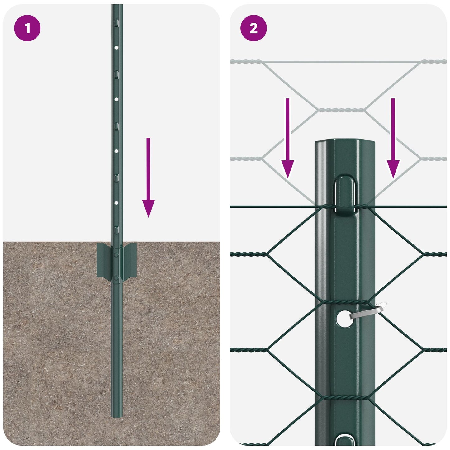 Zaunpfosten 11 Stück U-Profil Grün 60 cm Stahl, vidaXL Sechseckzaun Grün 0,6 x 50 m Stahl