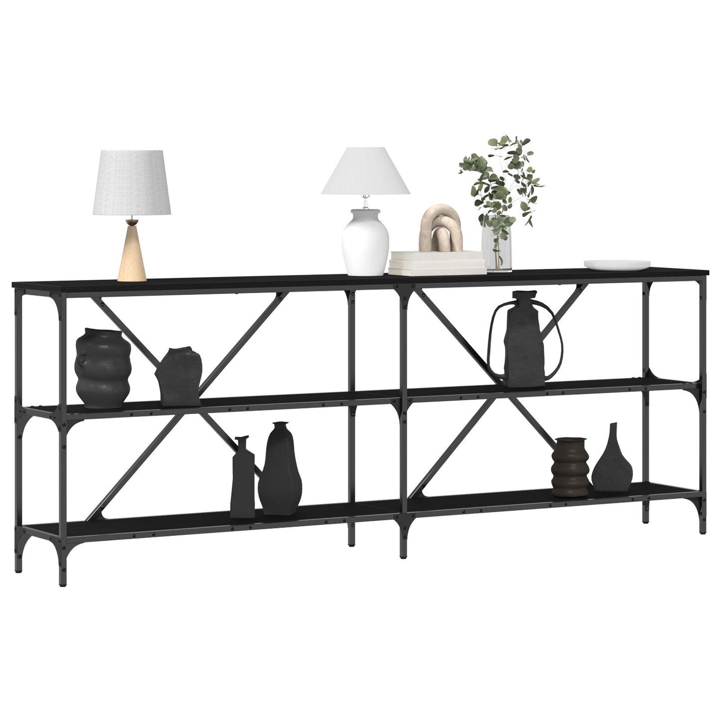 Konsolentisch Schwarz Eiche 200x30x75 cm aus Spanplatte und Stahl