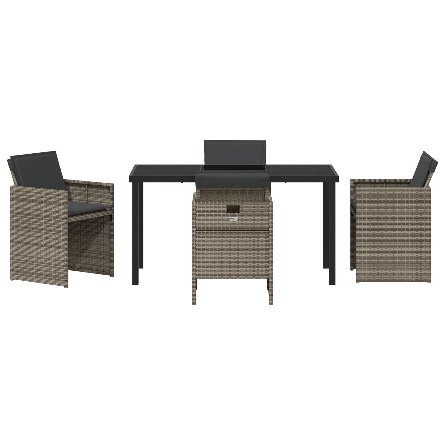5-teiliges Garten-Essgruppen-Set mit Kissen Grau Poly Rattan