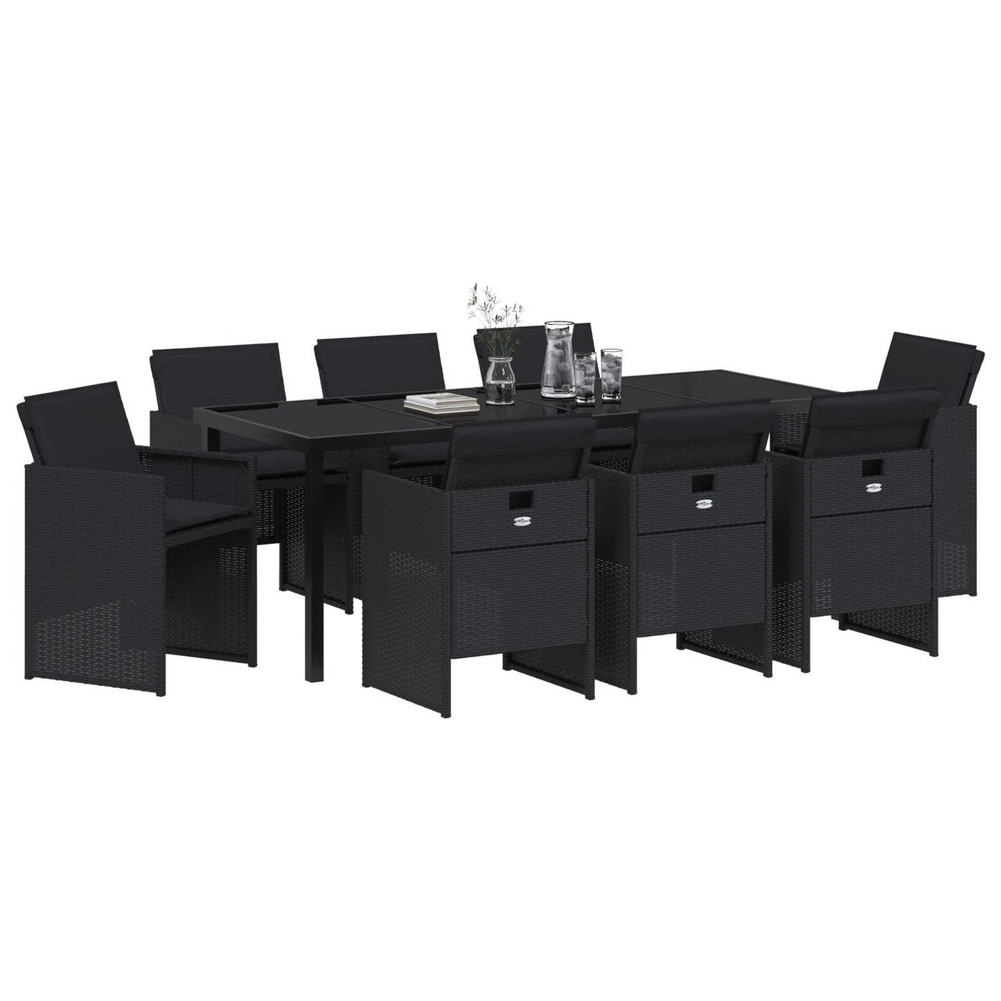 9-teilige Garten Essgruppe mit Kissen - Schwarzes Poly-Rattan