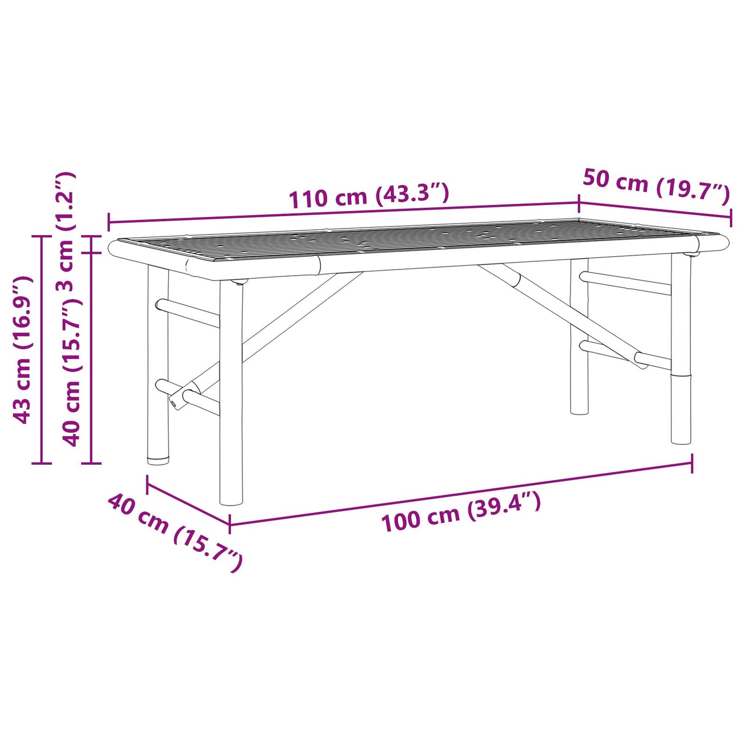 Couchtisch 110x50x43 cm Bambus