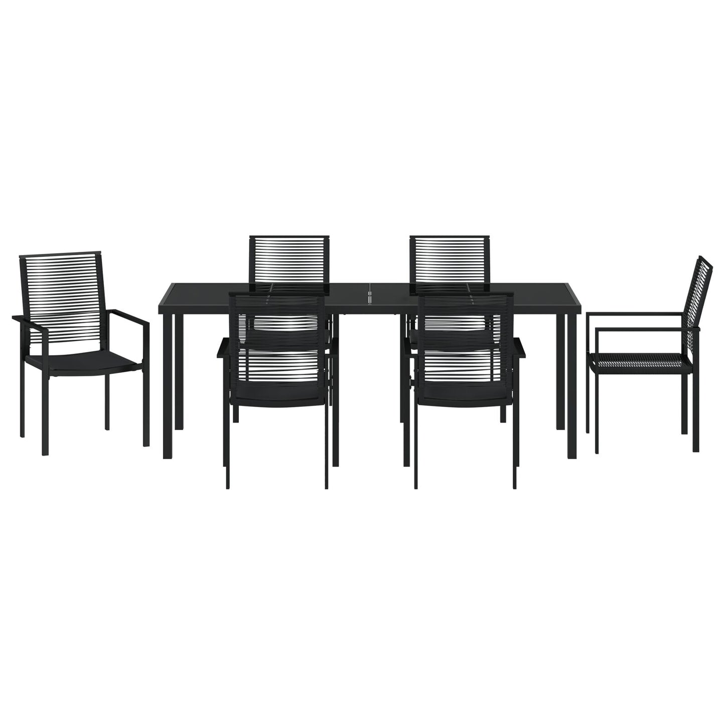 7-teilige Garten-Essgruppe Schwarz PVC Rattan