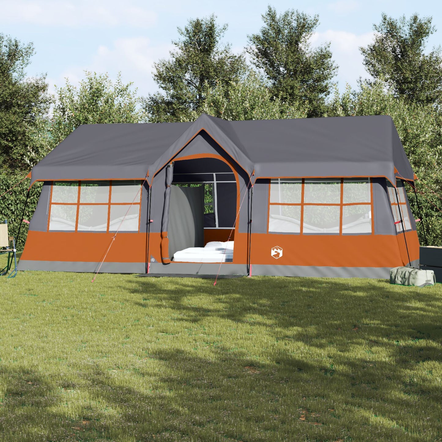Campingzelt mit Fenstern Grau und Orange 12-Personen Wasserdicht