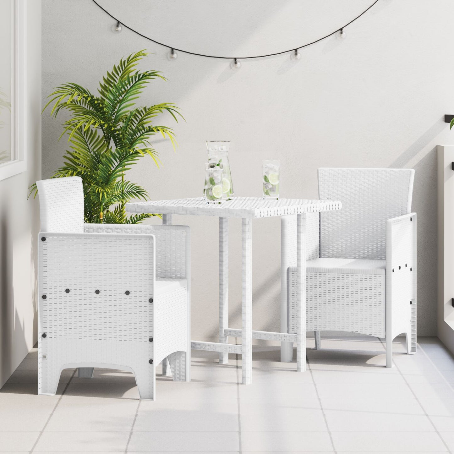 Gartenstuhl Set aus 2 Weiß Kunststoff-Rattan-Stil Standard
