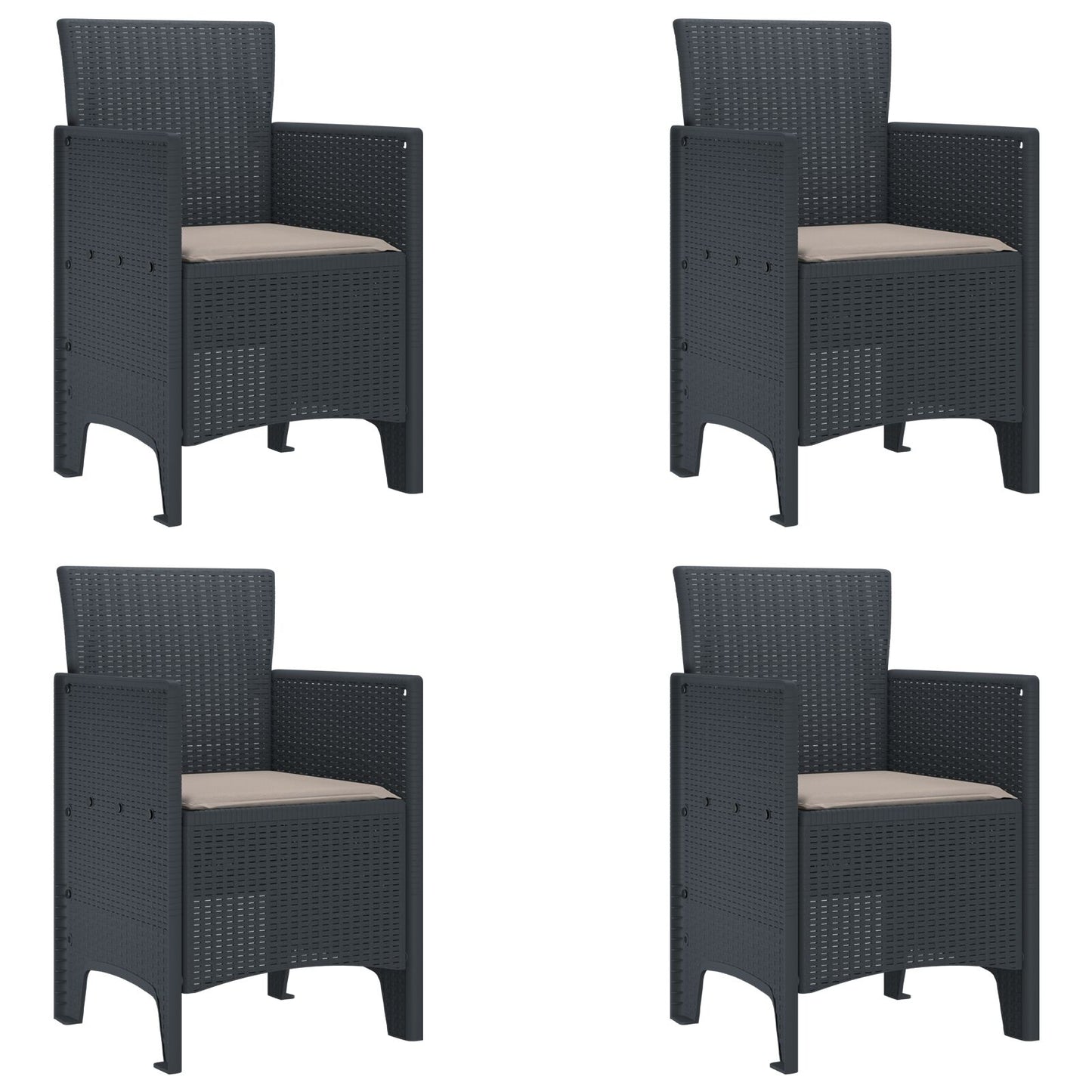 5-teiliges Garten Essgruppe mit Kissen Anthrazit Poly Rattan