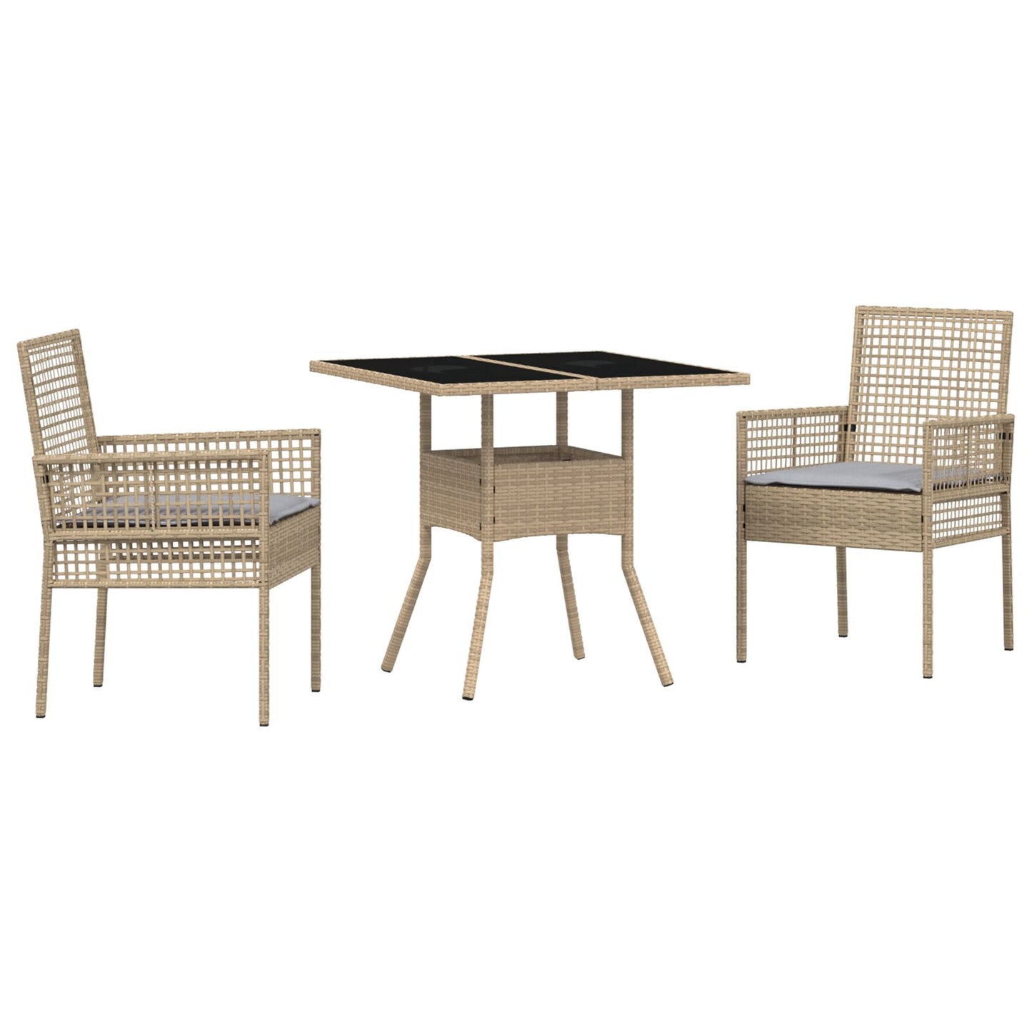 3-teilige Garten Essgruppe Beige Poly Rattan