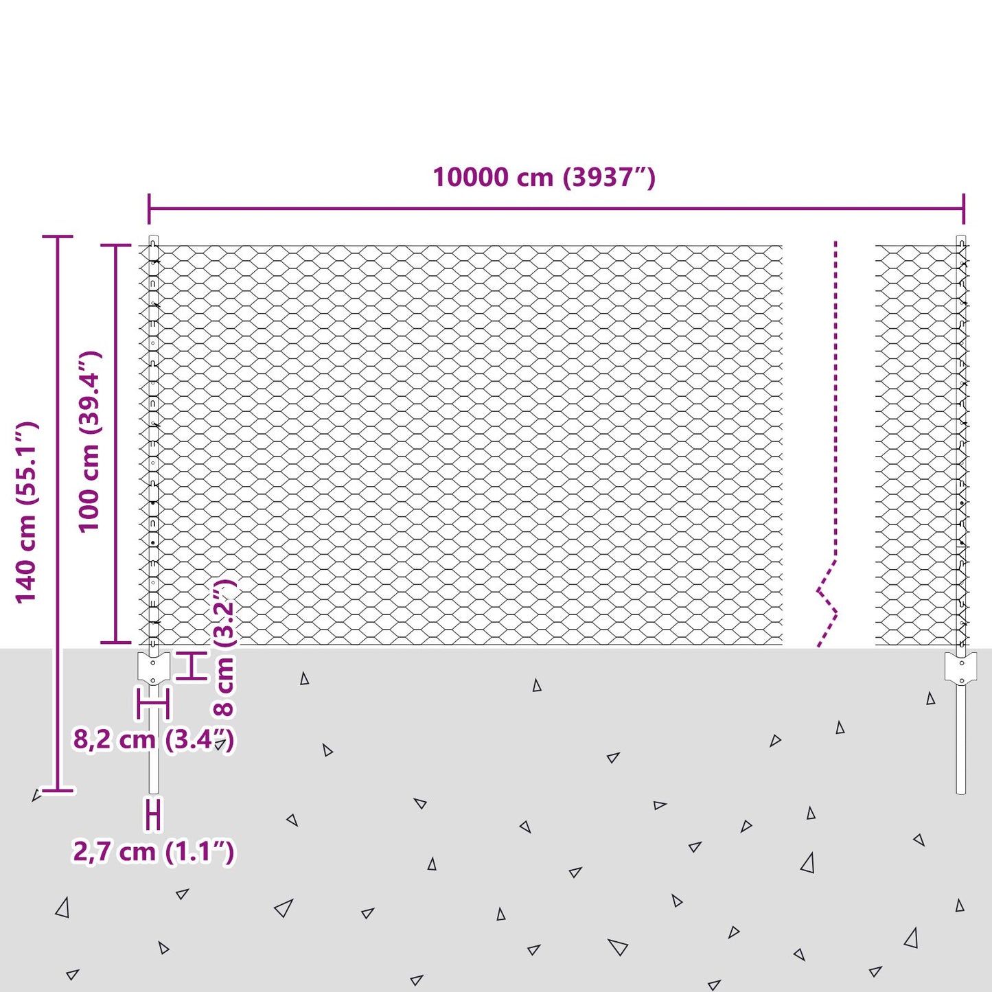 Zaunpfosten 22 Stück U-Kanal Grau 100 cm Stahl, vidaXL Sechseckzaun Grau 1x100 m Stahl
