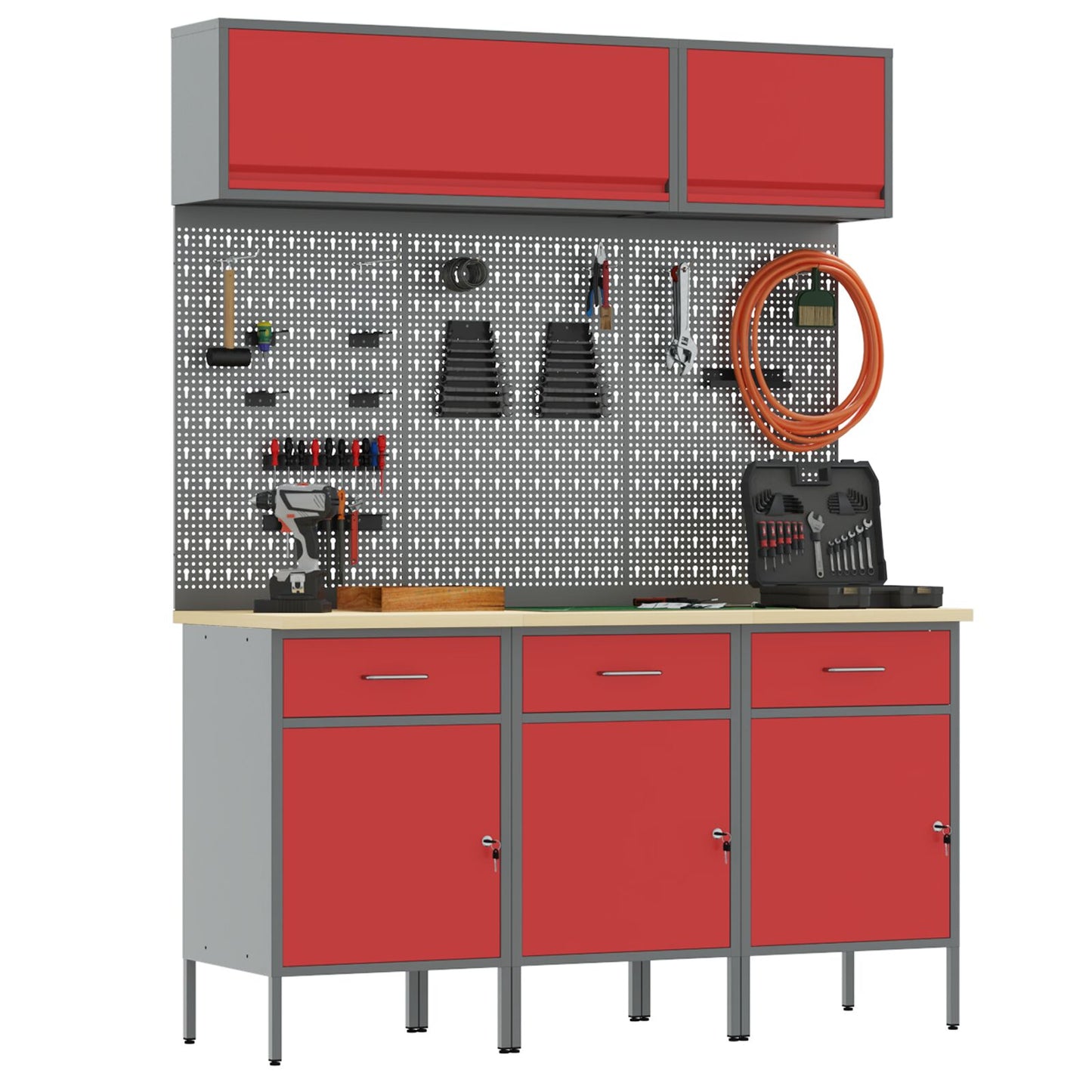 8-teiliges Werkbank-Set aus rotem Stahl