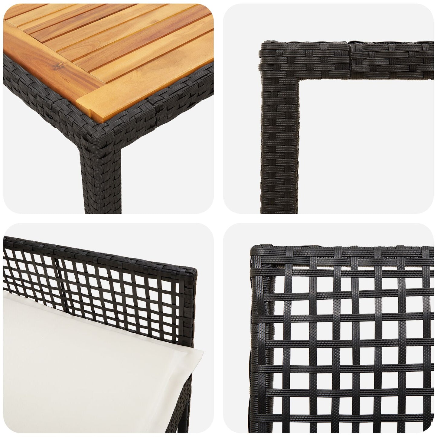 7-teilige Essgruppe für den Garten mit Kissen in Schwarz aus Poly-Rattan