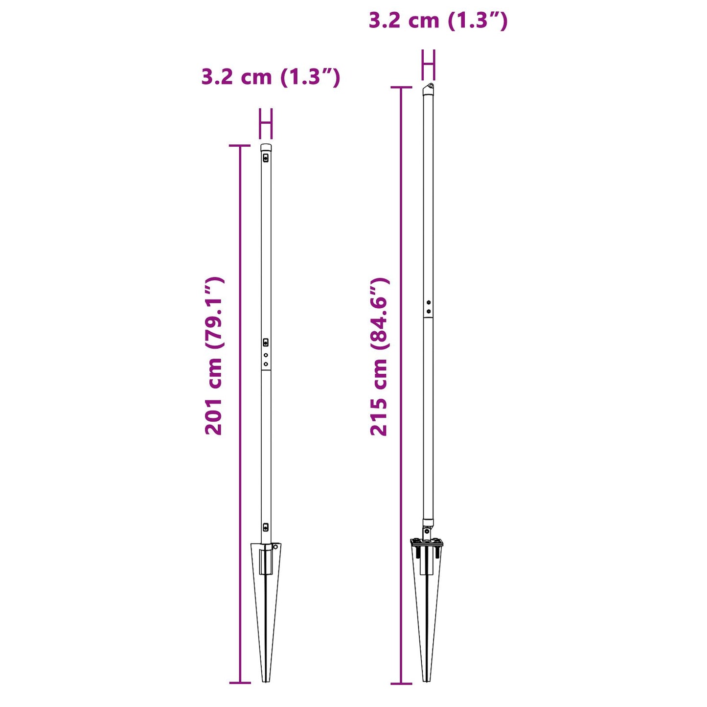 Zaunpfosten mit Spitze 26 Stück Ø32 mm 170 cm Verzinkter Stahl