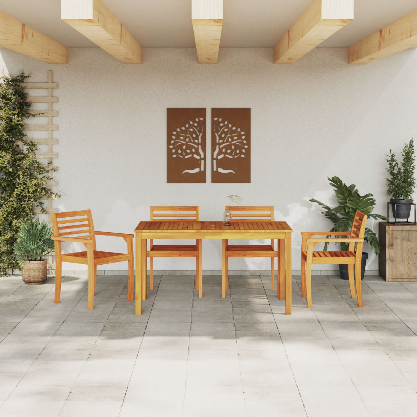 5-teiliges Garten Essgruppe aus Massivholz Akazie