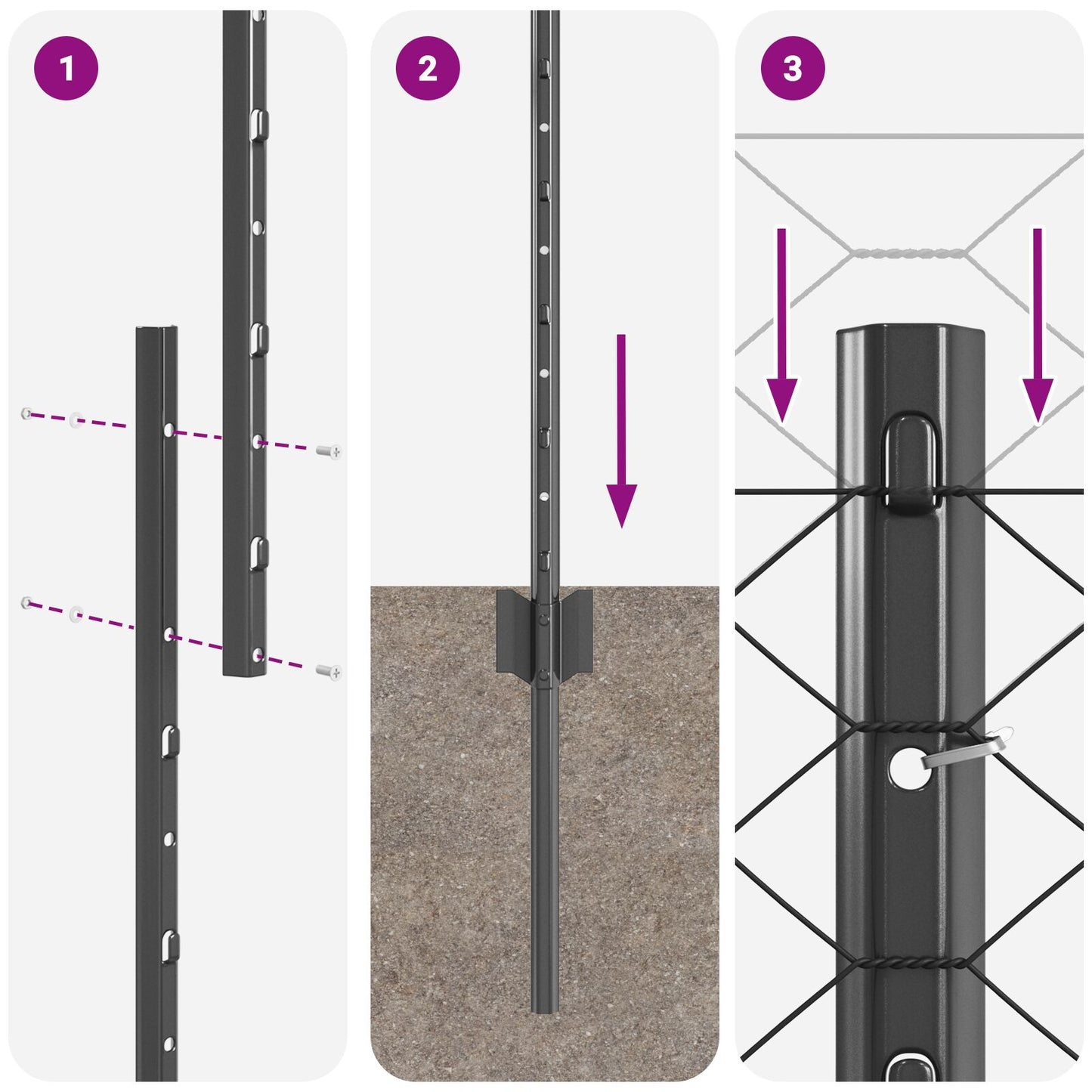 Zaunpfosten 22 Stück U-Channel Grau 120 cm Stahl, vidaXL Sechseckzaun Grau 1.2x50 m Stahl