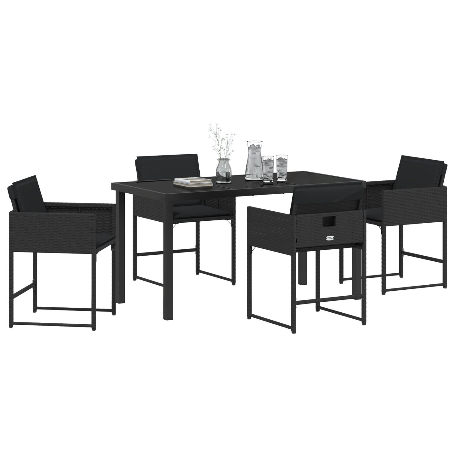 5-teilige Garten-Essgruppe mit Kissen Schwarz Poly Rattan