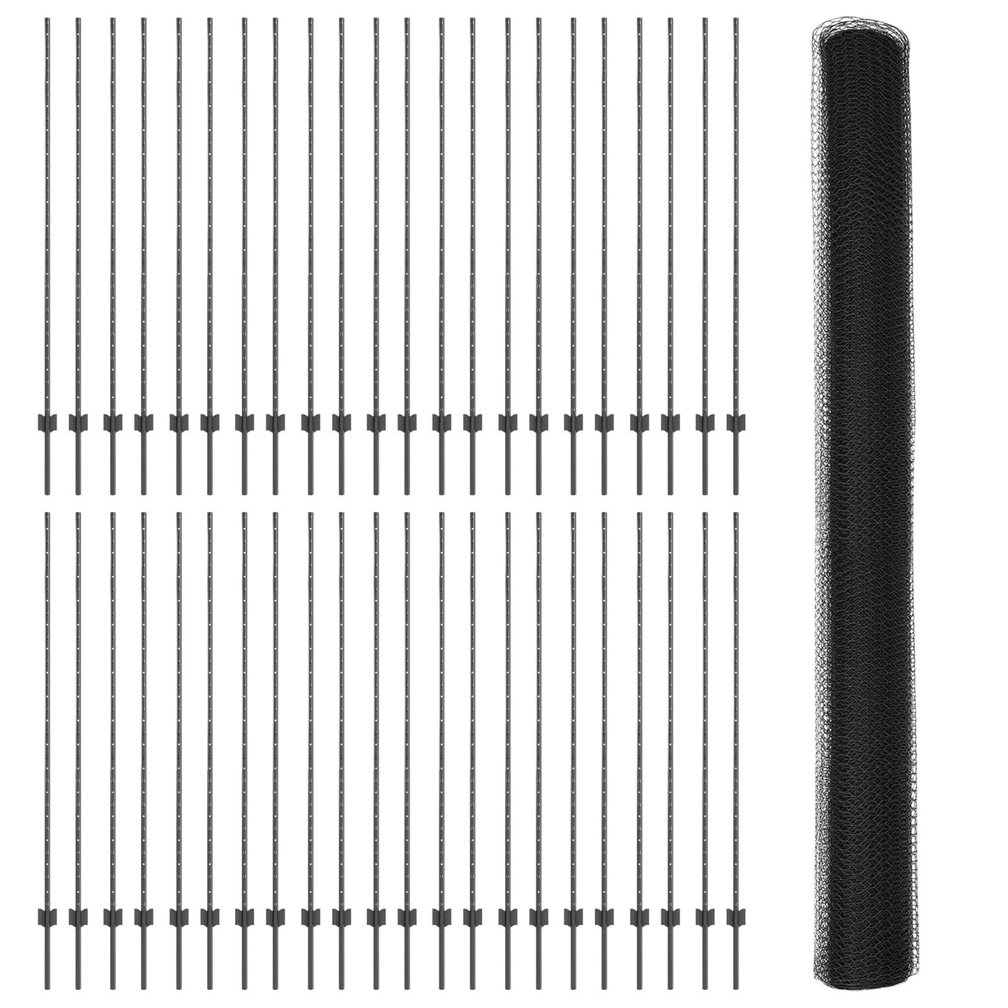 Zaunpfosten 22 Stück U-Kanal Grau 150 cm Stahl, vidaXL Sechseckzaun Grau 1,5 x 100 m Stahl