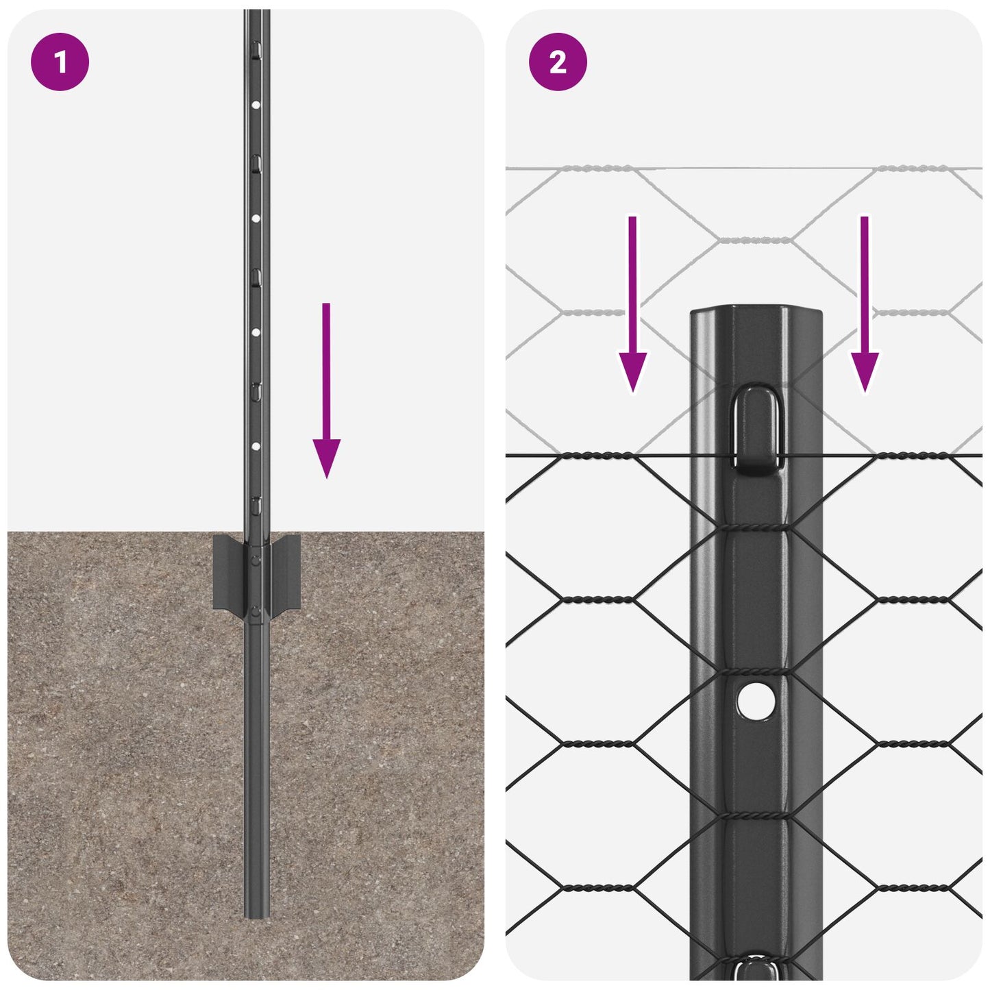 Zaunpfosten 11 Stück U-Profil Grau 60 cm Stahl, vidaXL Sechseckzaun Grau 0,6x50 m Stahl