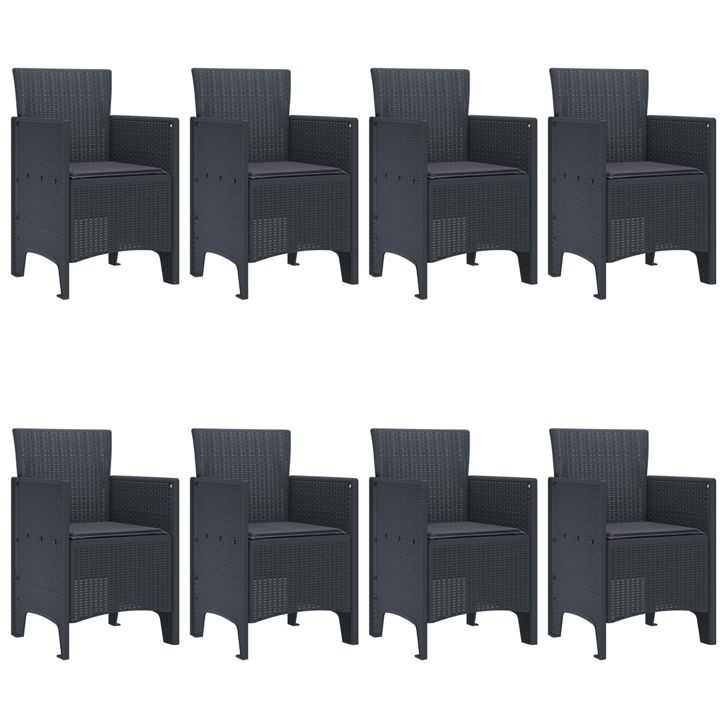9-teiliges Garten-Essgruppe mit Kissen Anthrazit Poly Rattan