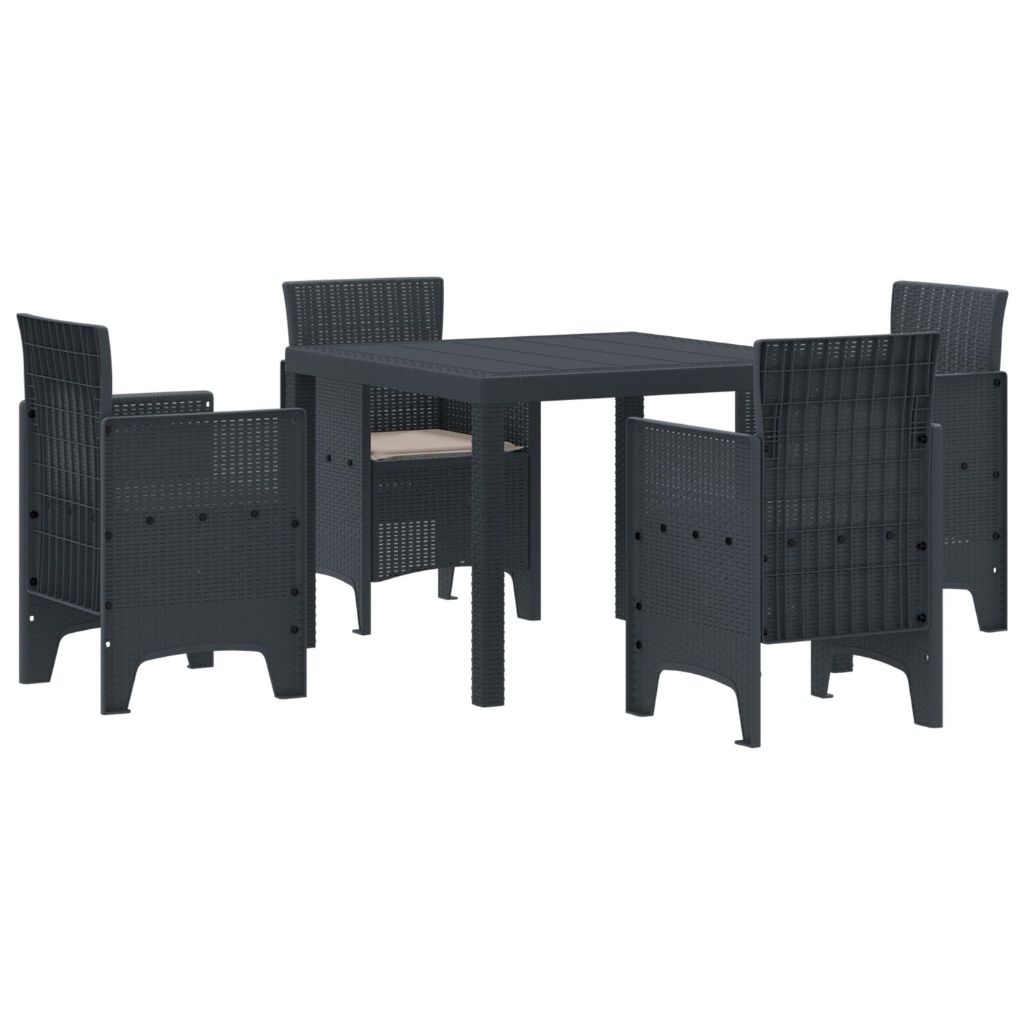 5-teiliges Garten Essgruppe mit Kissen Anthrazit Poly Rattan