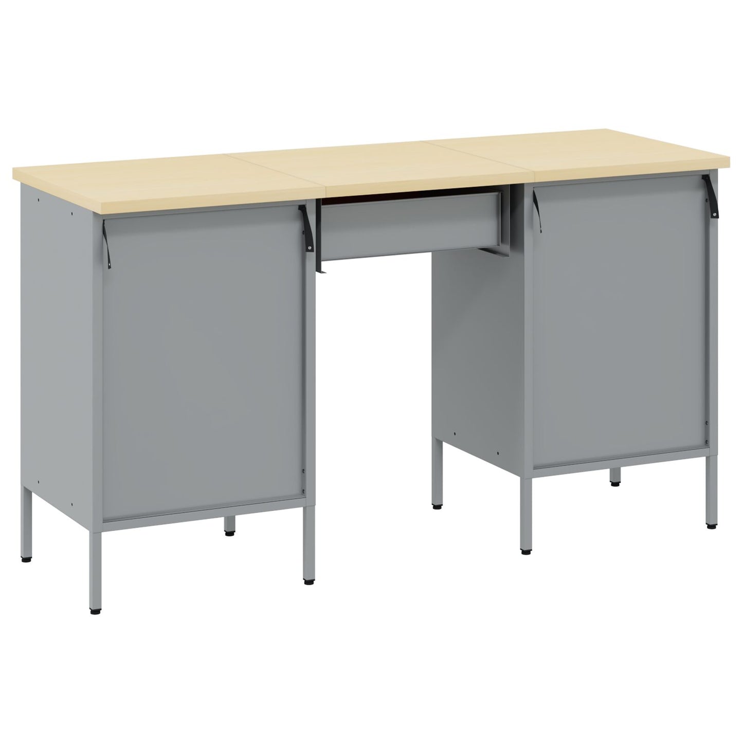 3-teiliges Arbeitskabinen- und Tischset Rot Rigal Holz & Stahl