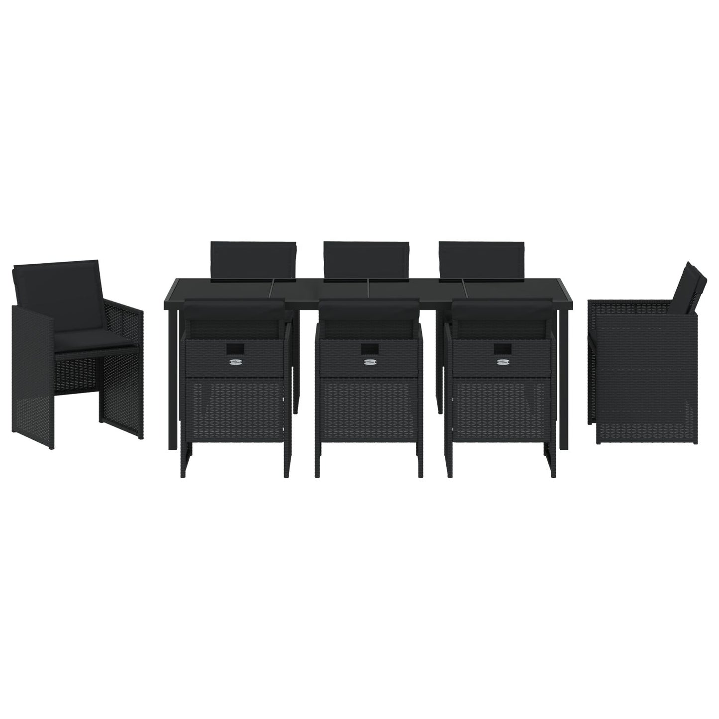 9-teilige Garten Essgruppe mit Kissen - Schwarzes Poly-Rattan