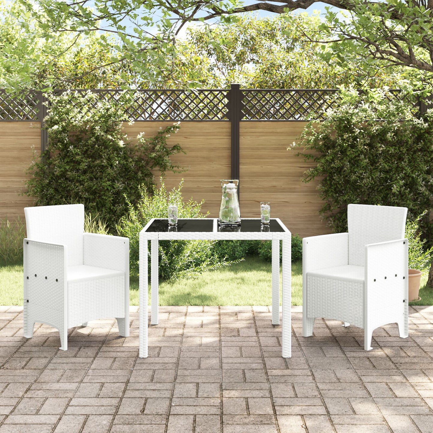 Gartenstuhl Set aus 2 Weiß Kunststoff-Rattan-Stil Standard