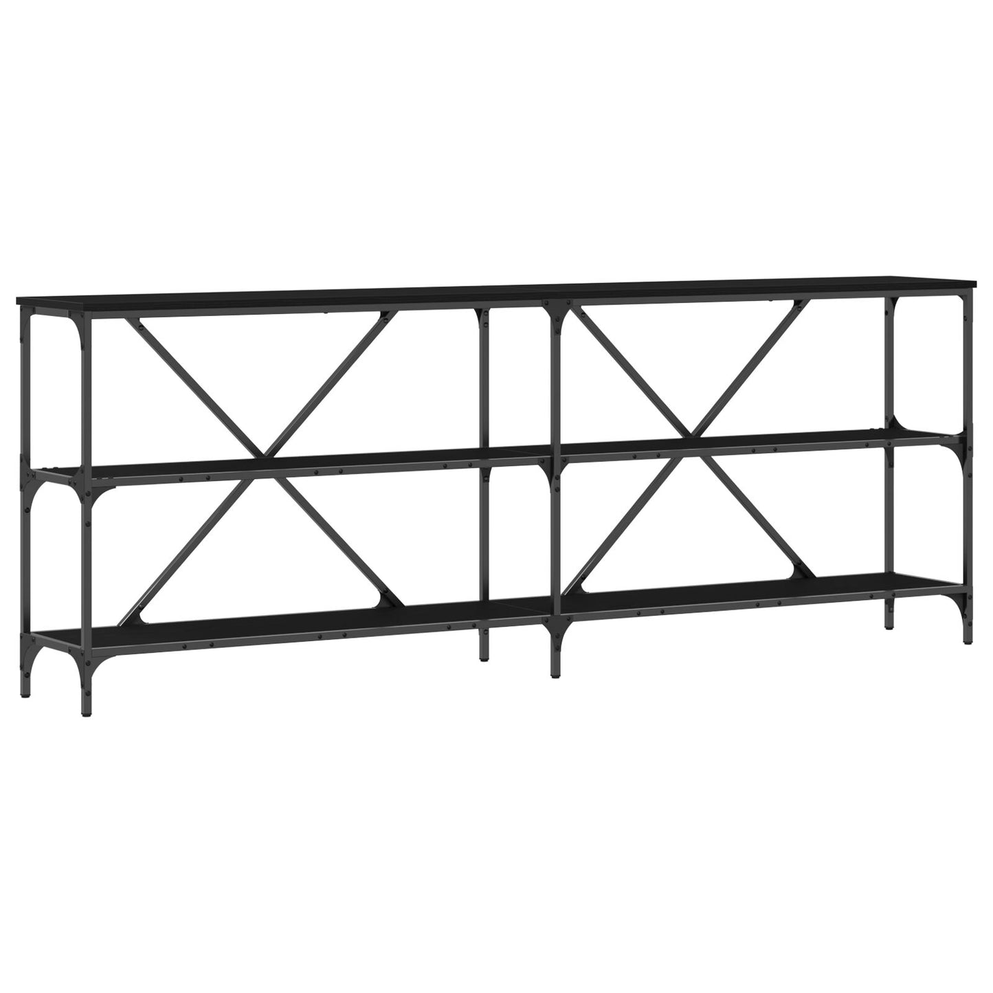 Konsolentisch Schwarz Eiche 200x30x75 cm aus Spanplatte und Stahl