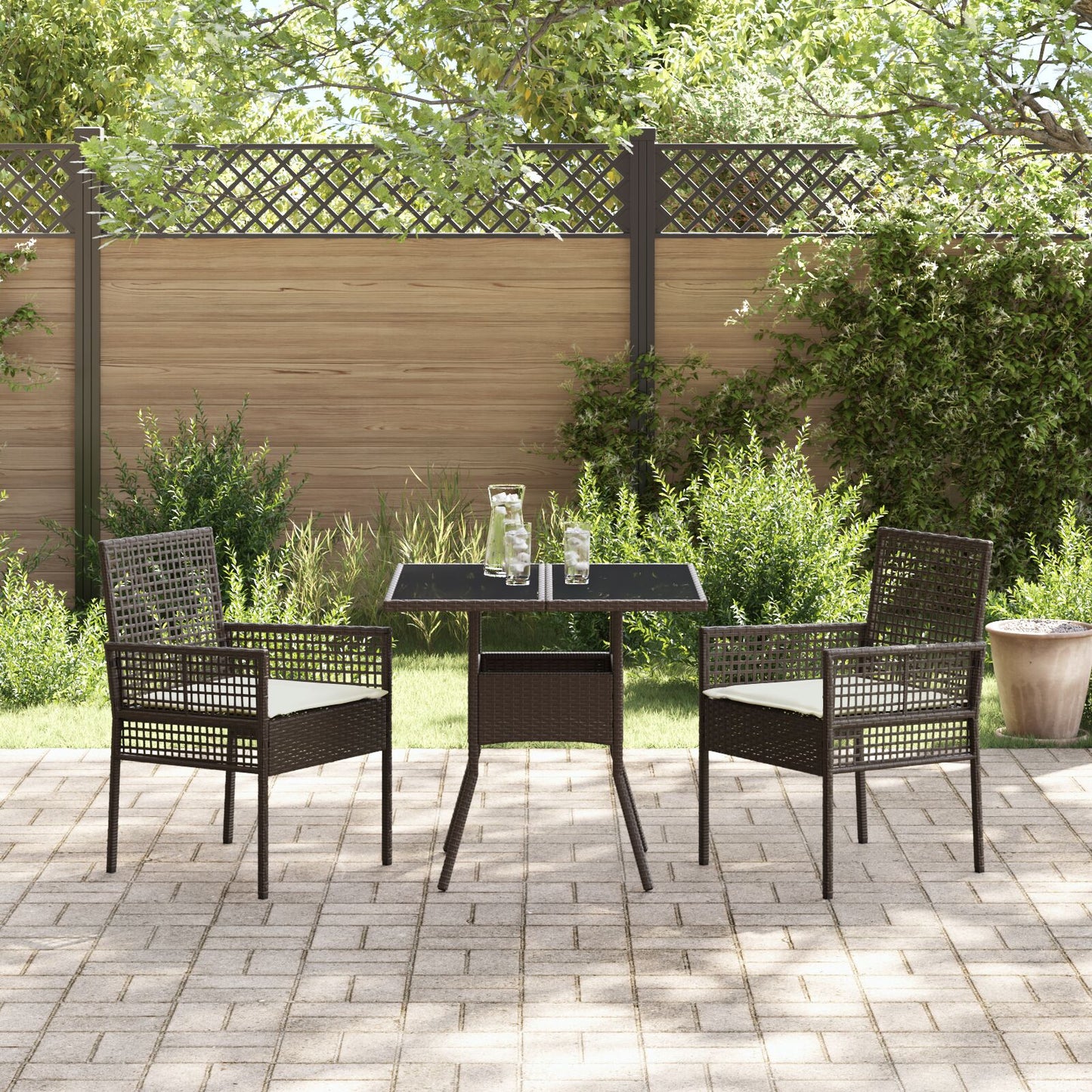 3-teilige Garten Essgruppe Braun Poly Rattan