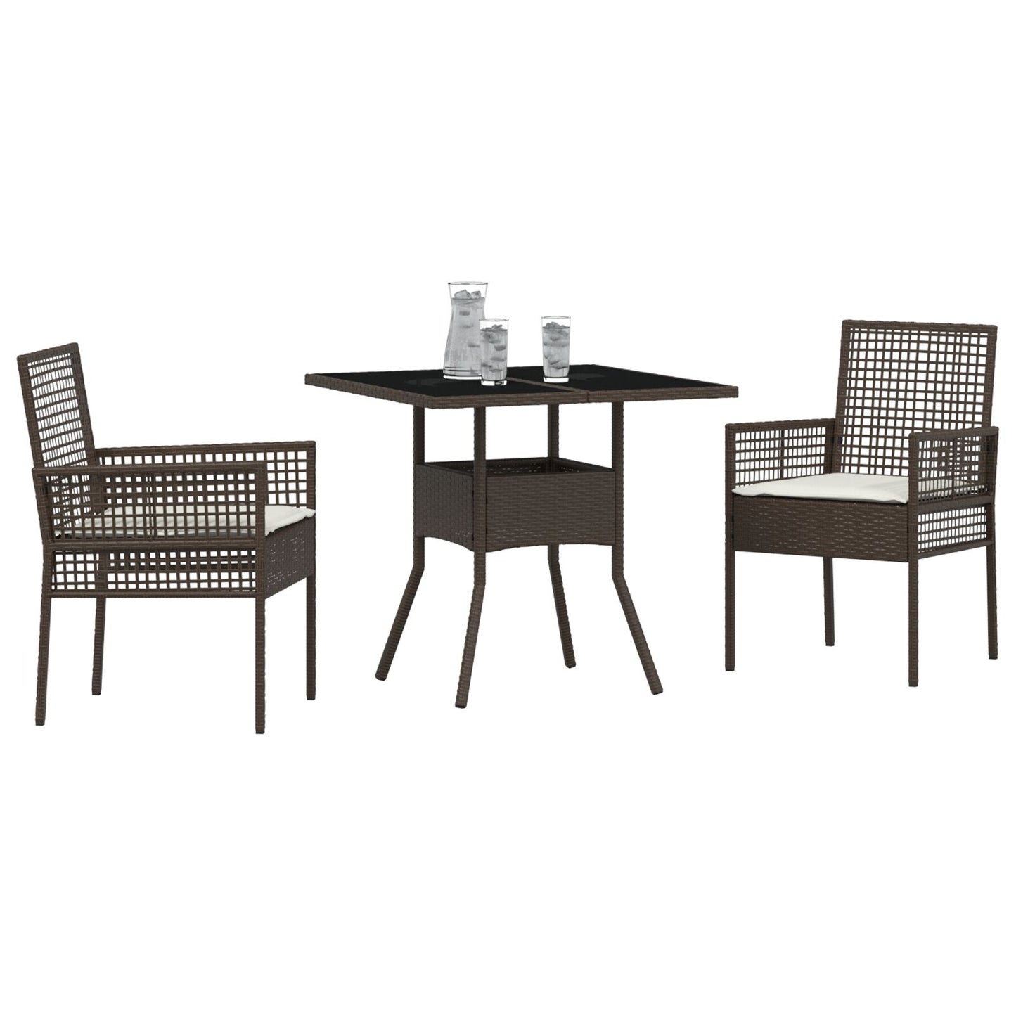 3-teilige Garten Essgruppe Braun Poly Rattan