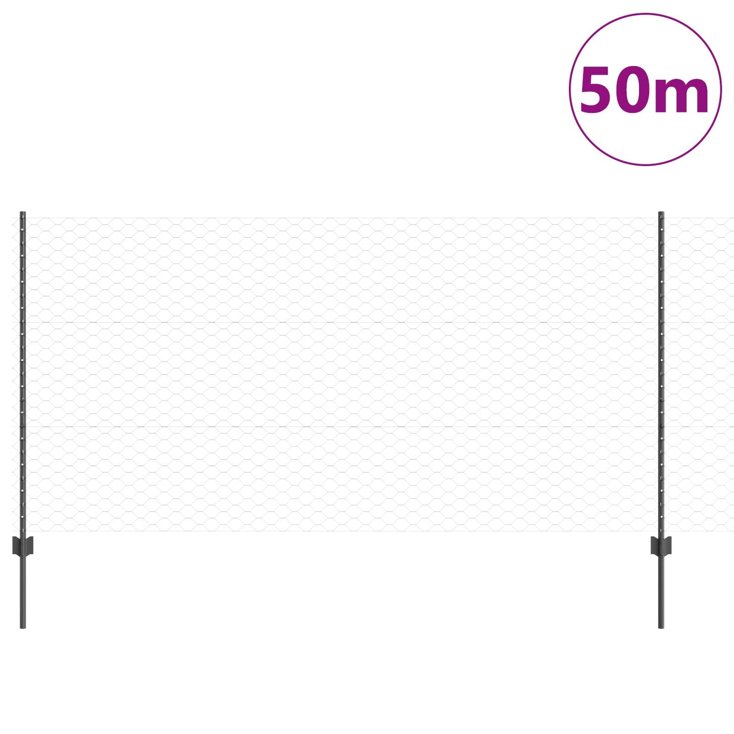 Zaunpfosten 22 Stück U-Channel Grau 120 cm Stahl, vidaXL Sechseckzaun Grau 1.2x50 m Stahl
