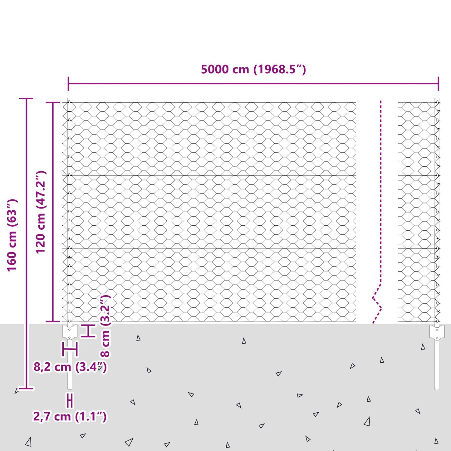 Zaunpfosten 22 Stück U-Channel Grau 120 cm Stahl, vidaXL Sechseckzaun Grau 1.2x50 m Stahl