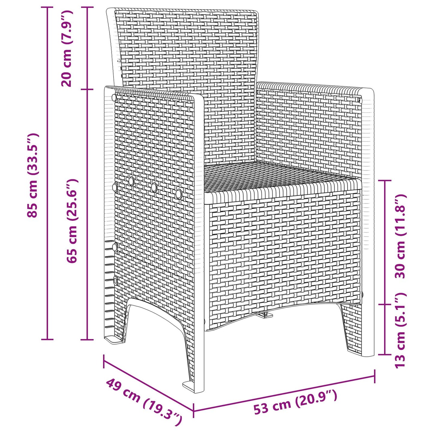 Gartenstuhl Set aus 2 Weiß Kunststoff-Rattan-Stil Standard