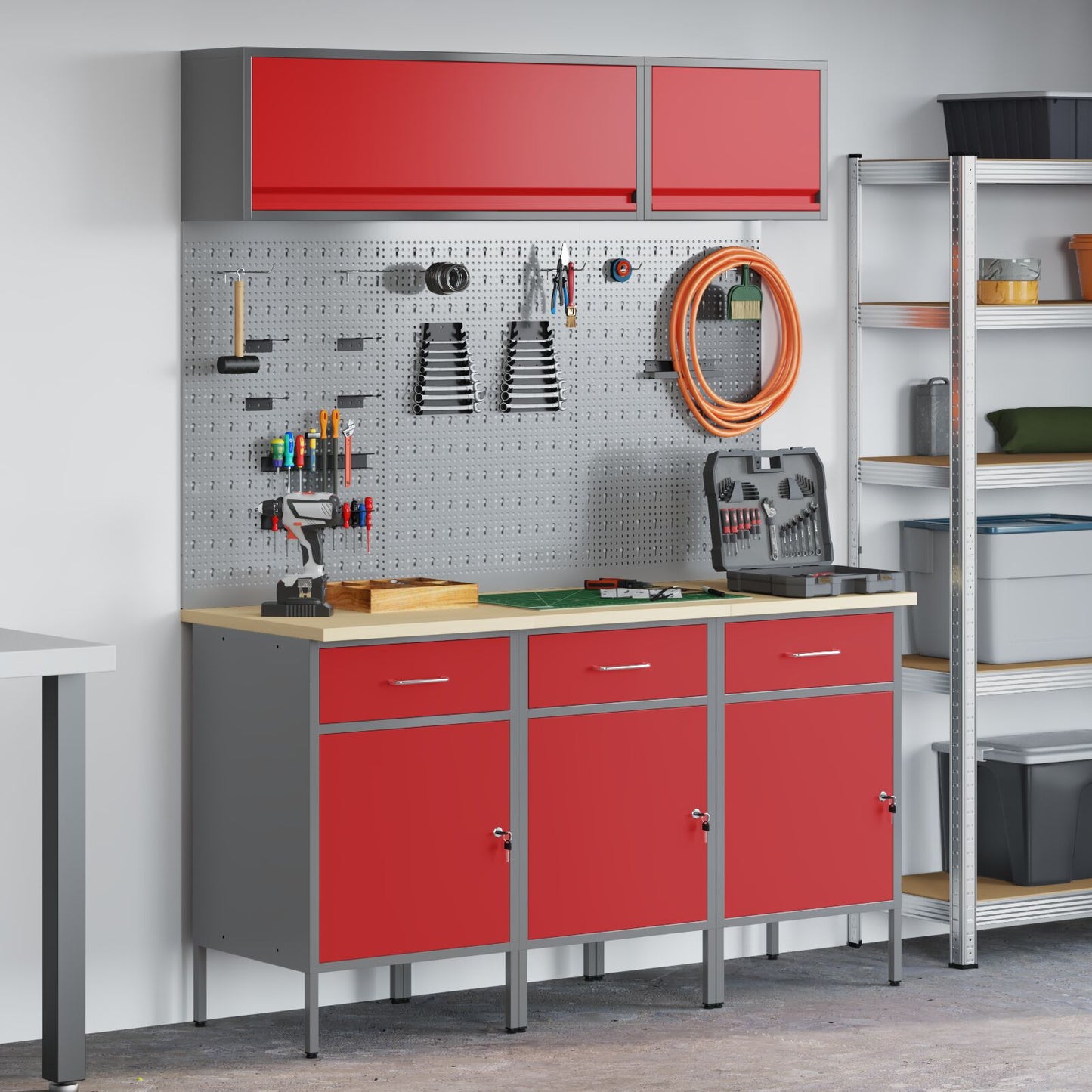8-teiliges Werkbank-Set aus rotem Stahl