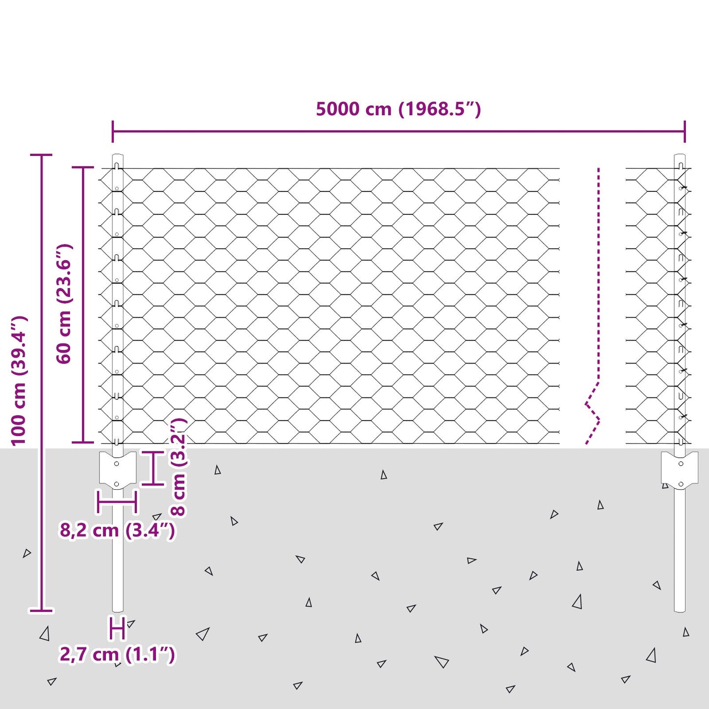 Zaunpfosten 11 Stück U-Profil Grün 60 cm Stahl, vidaXL Sechseckzaun Grün 0,6 x 50 m Stahl