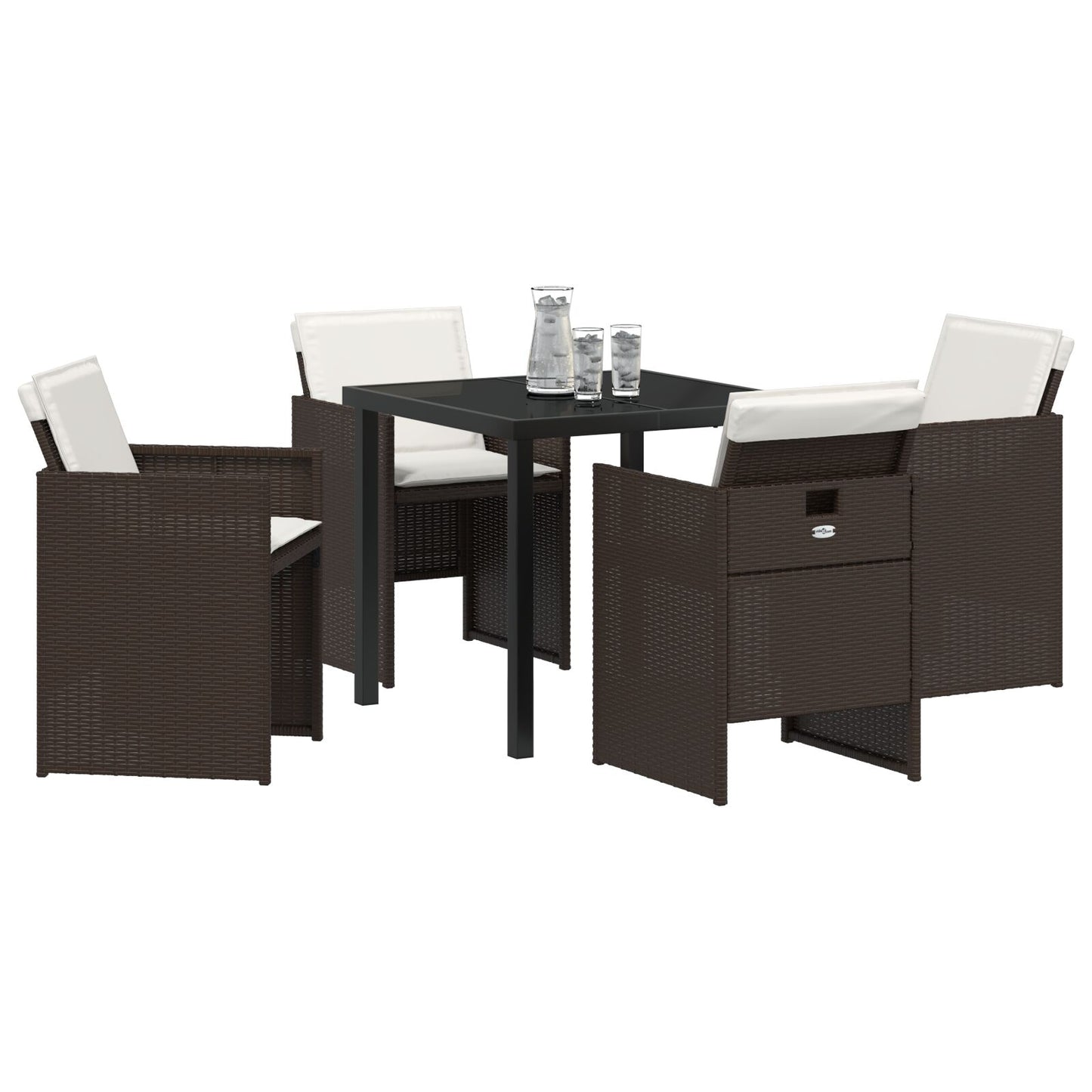 5-teilige Garten-Essgruppe mit Kissen Braun Poly-Rattan