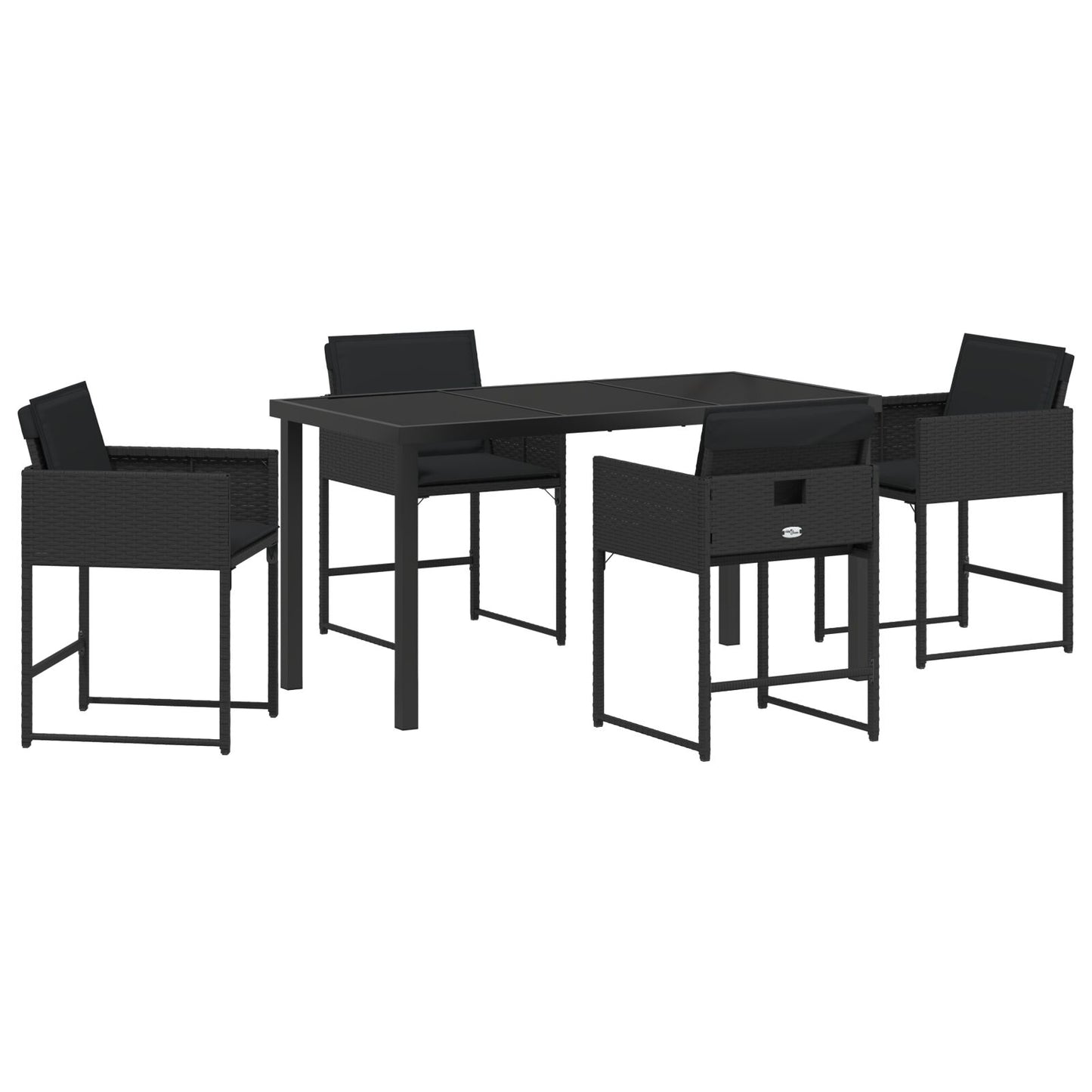 5-teilige Garten-Essgruppe mit Kissen Schwarz Poly Rattan