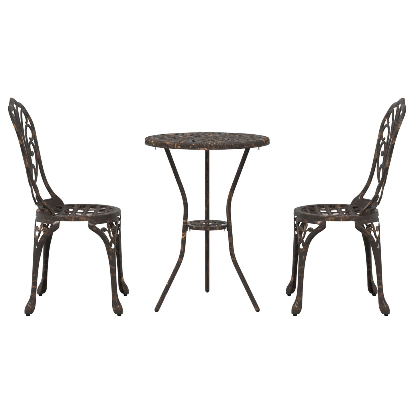 3-teiliges Garten Bistro Set aus bronziertem Gusseisen