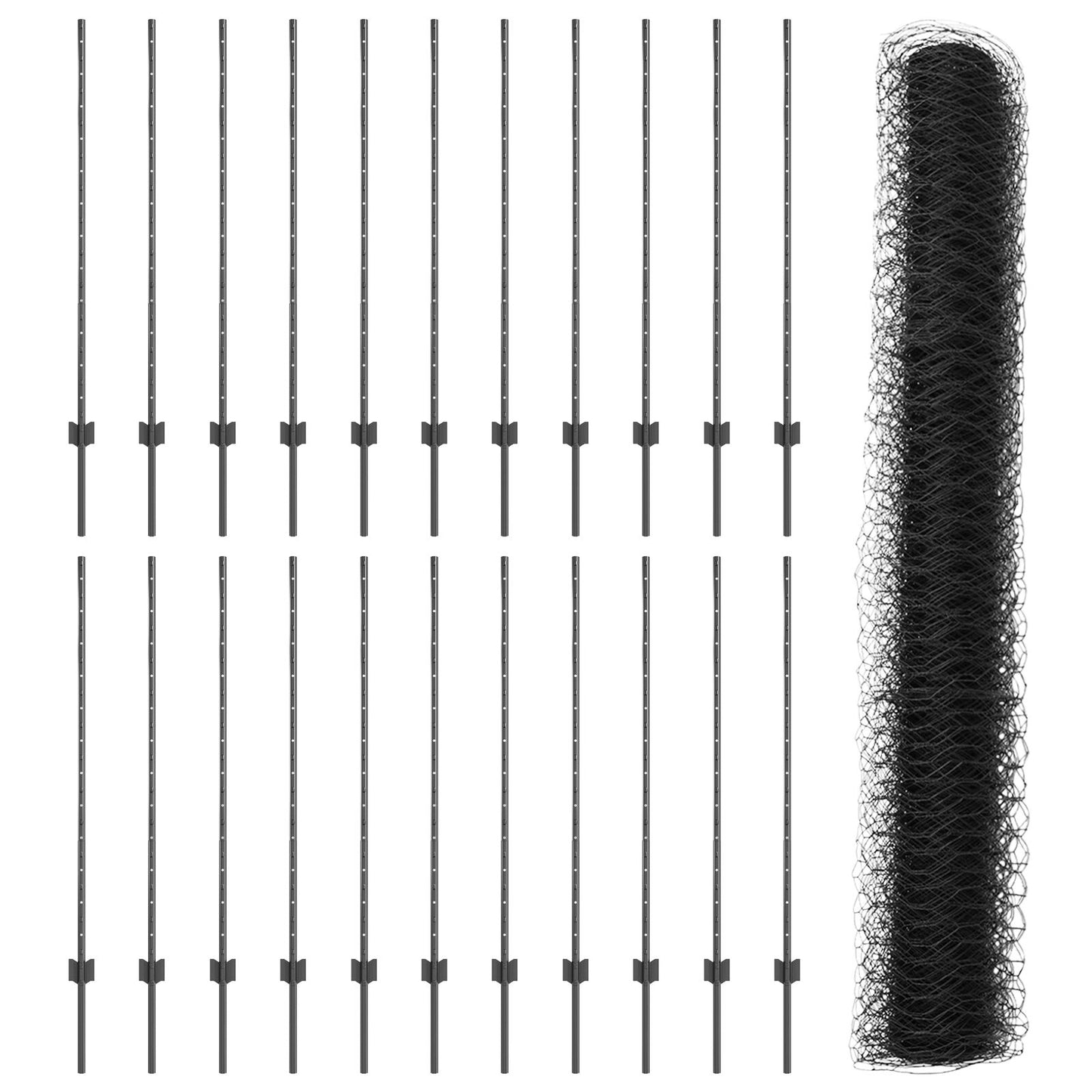 Zaunpfosten 22 Stück U-Channel Grau 120 cm Stahl, vidaXL Sechseckzaun Grau 1.2x50 m Stahl