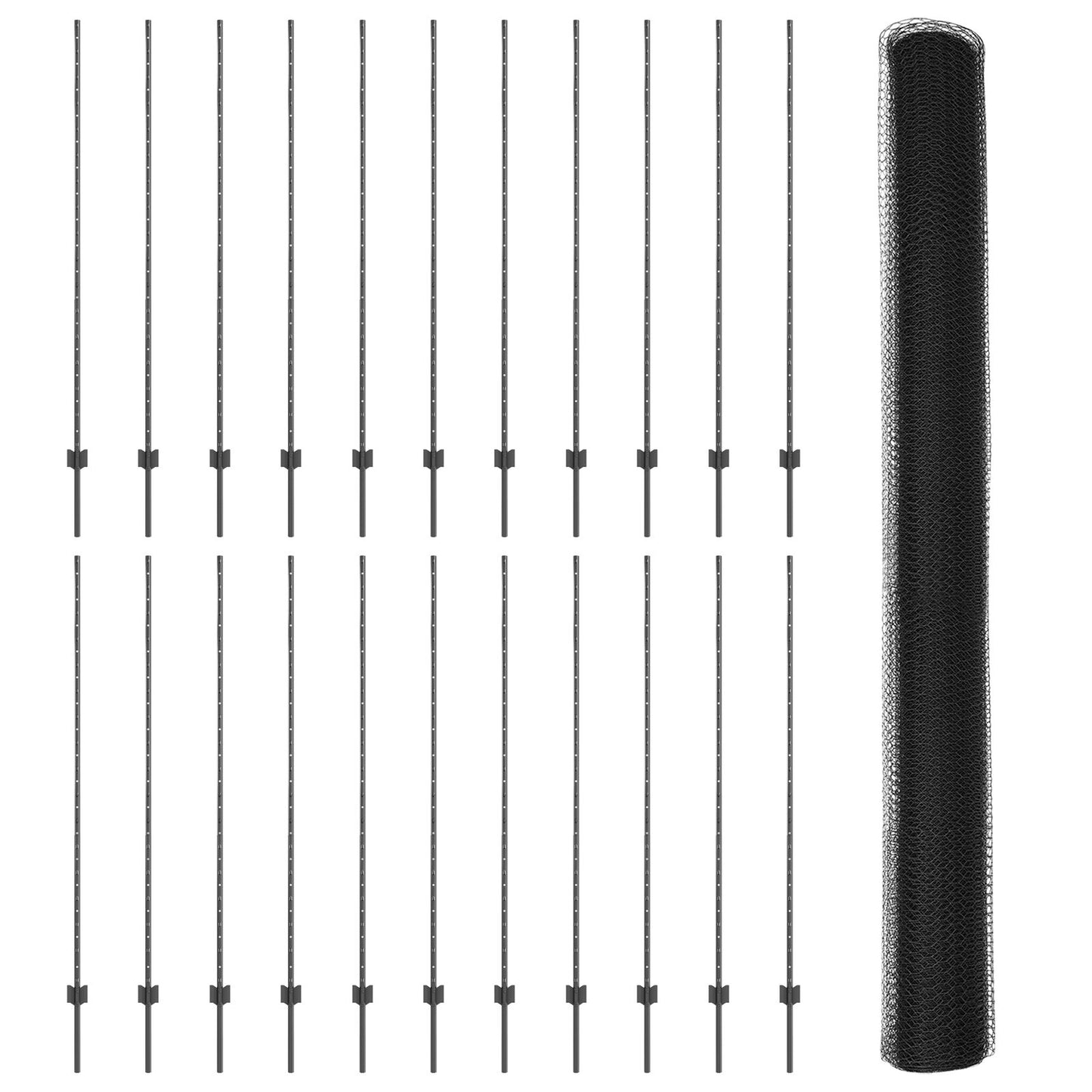 Zaunpfosten 22 Stück U-Profil Grau 150 cm Stahl, vidaXL Sechseckzaun Grau 1,5x50 m Stahl