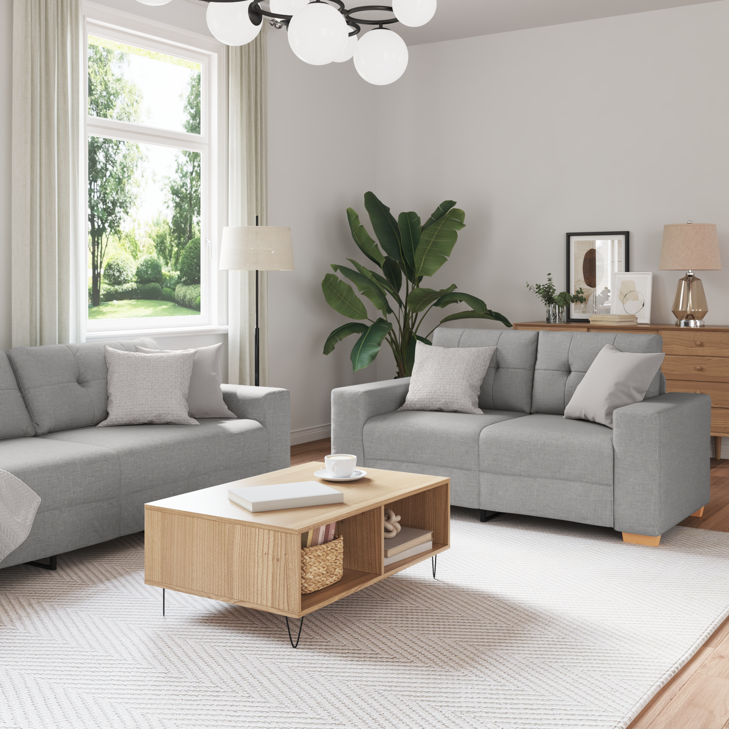 Sofa Set mit Kissen mit Kissen Grau Stoff