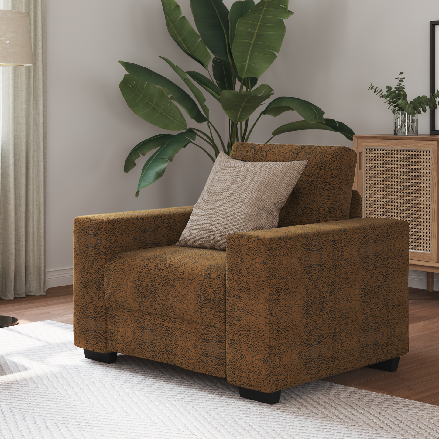 Sofa-Sessel mit Kissen Braun Kunstleder und Holz