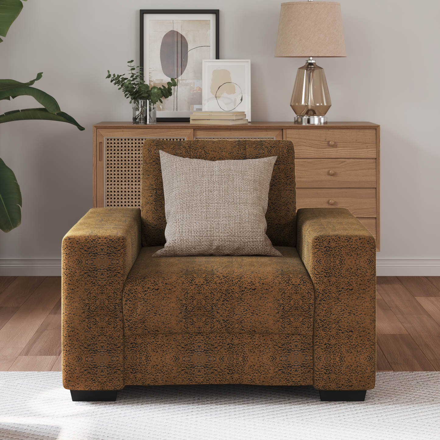 Sofa-Sessel mit Kissen Braun Kunstleder und Holz